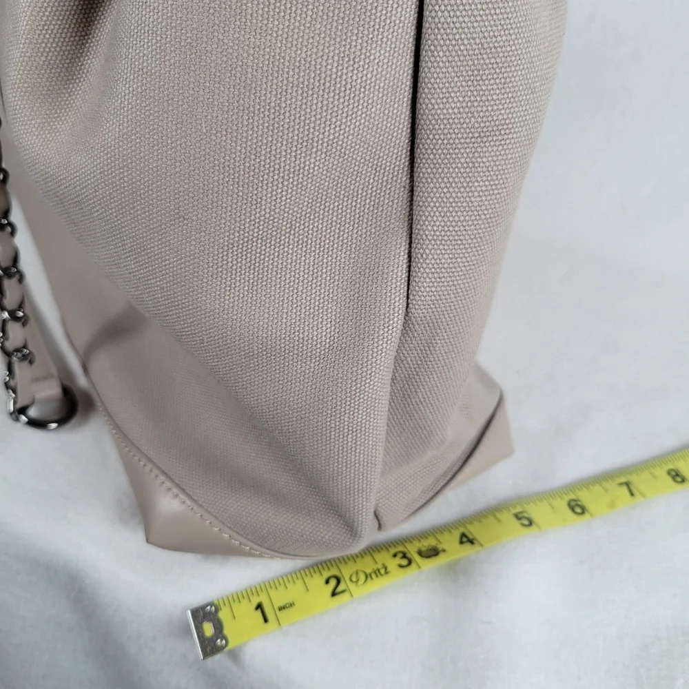 Gunas New York Womens Ruth Canvas Double Handle Large Tote Bag Pouch Stone Beige